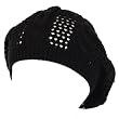 New Cotton Crochet Vented Knit Slouchy Beret Tam Hat Black