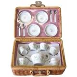 Deluxe Ceramic Tea Set with Basket