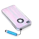 ATC Pink & White Deluxe Chrome Aluminum Ultra Slim High Quality Hard Case Cover +Stylus Pen,2 LCD Protectors,Microfiber Cloth and Application Card for Apple iPhone 4th 4 Generation gen iphone 4S