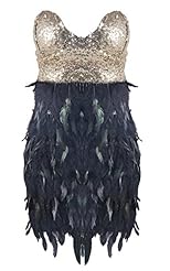 Strapless Cotton/Polyester Cocktail Feathers Sequined Lace Backless Sleeveless Party Dress/Mini Dress 