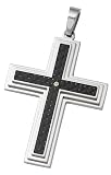 .03Ct Dia Bezel Crs Bale No Ch Stainless Steel_14Ky;Pendant; .03 Ct Tw Diamond Cross Pendant With Black Carbon Fiber