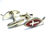 Silver & Red Enamel Holy Cross Jesus Fish Cufflinks