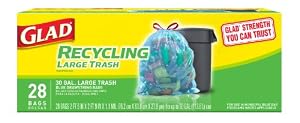 Glad Outdoor Drawstring Large Recycling Trash Bags, 30 Gallon, 28 Count