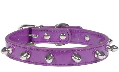 Designer Dog Collar - Leather Spike Collar - Purple - Small