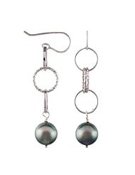 Pearlyta Sterling Silver Black Tahitian Pearl Earrings