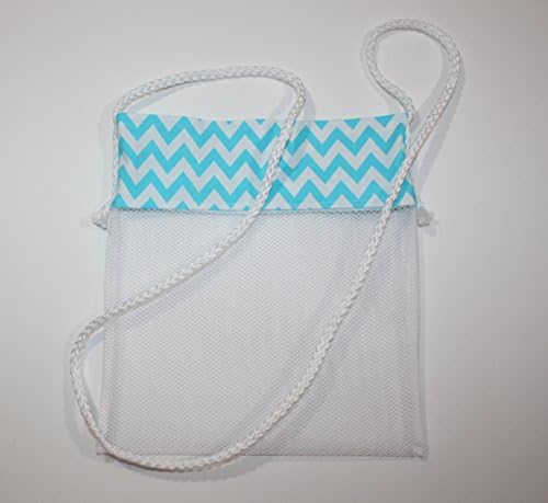 Sea Shell Bag, Aqua Chevron Fabric & Mesh Shoulder Strap Beach Bag Handmade by FrogBlossoms