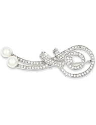 Sterling Silver CZ & Glass Pearl Fancy Pin