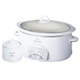 Rival SCVP609-KLS 6-Quart Oval Smart-Pot Slow Cooker with Bonus Little Dipper, White