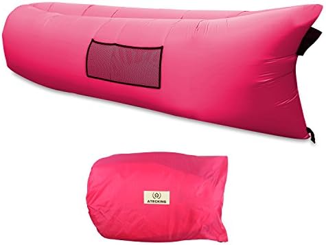 TECKING 551 LB Inflatable Air Sleep Sofa& Portable Beach Couch Bed with Nylon Fabric for Lounger Outdoor Living (Rose Red,Two Black Mesh Bags)