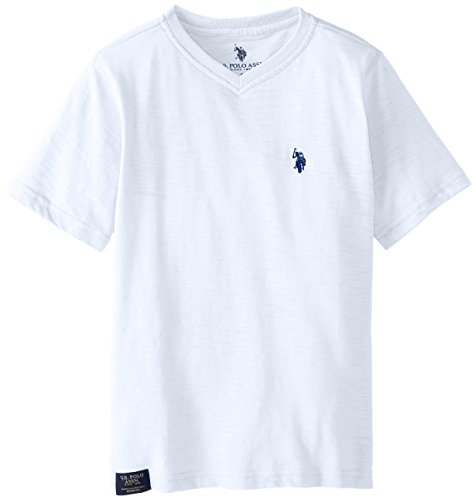 U.S. Polo Assn. Big Boys' Slub V-Neck T-Shirt, White, 10/12
