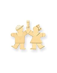 14k Yellow Gold Solid Boy Facing Right & Girl Facing Left Engravable Charm