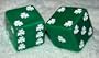 1" Huge Green With White Shamrocks Opaque Dice Pair