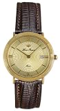Lucien Piccard 14kt Gold Mens Swiss Watch Lizard Leather Strap Date 14k LP04691