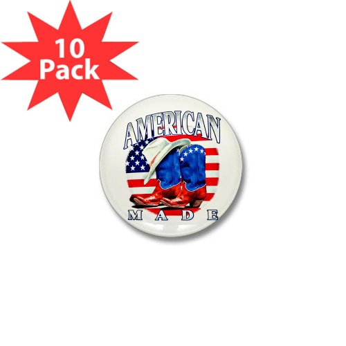 Mini Button (10 Pack) American Made Country Cowboy Boots and Hat