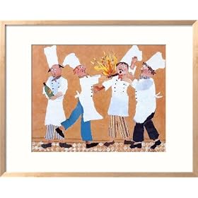 Chefs with Burning Pan Framed Art Poster Print by Lizbeth Holstein, 30x26