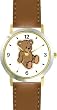 Plain Teddy - Bear Animal - WATCHBUDDY&reg; DELUXE TWO-TONE THEME WATCH - Arabic Numbers - Brown Leather Strap-Women's Size-Small