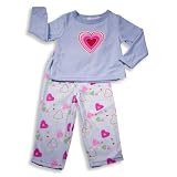 B.T. Kids - Girls Long Sleeve Fleece Heart Pajamas, Light Blue, Multi
