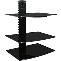 Mount-It! Wall Mounted AV Component Shelving System with 3 Adjustable Tempered Glass Shelves