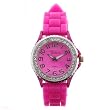 Pink and Silver Silicone Gel Ceramic Style Band Crystal Bezel Watch