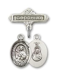Sterling Silver Baby Badge with Our Lady of Mount Carmel Charm and Godchild Badge Pin