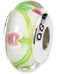 Sterling Silver s White/pink/green Hand-blown Glass Bead by Reflection Beads, Best Quality Free Gift Box Satisfaction Guaranteed