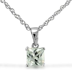Sterling Silver 1.0 CTW Square CZ Solitaire Pendant on 18" Chain
