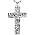 Stainless Steel Carbon Fiber Crucifix Cross with Jesus Christ Pendant Necklace