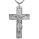 Stainless Steel Carbon Fiber Crucifix Cross with Jesus Christ Pendant Necklace
