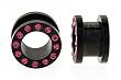 Black Anodized Stainless Steel Flesh Tunnel Plugs with Pink CZ 0g - Sold as Pair