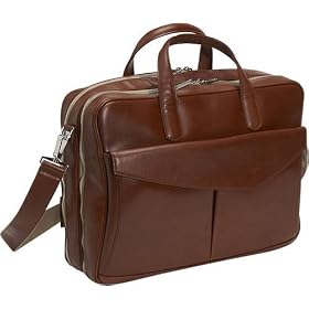 Aaron Irvin Leather Double Zip Laptop Briefcase Burnt Sienna Laptop Cases