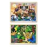 Melissa & Doug Deluxe Wooden 48- Piece Jigsaw Puzzle Bundle (2 Puzzles)