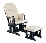 Madison Deluxe Glider Rocker and Ottoman Set- Ebony Finish with Beige Micro Fiber