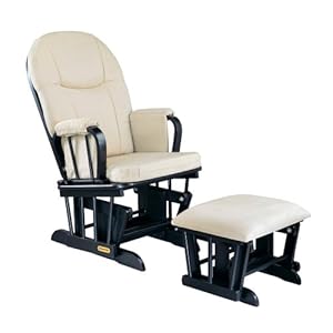 Madison Deluxe Glider Rocker and Ottoman Set- Ebony Finish with Beige Micro Fiber