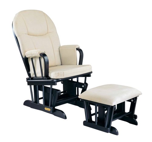 Madison Deluxe Glider Rocker and Ottoman Set- Ebony Finish with Beige Micro Fiber