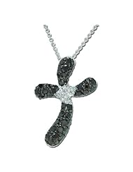 14K White Gold 1.13ct Inspiring Cross Pave Round Black & White Diamond Necklace