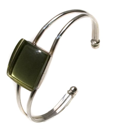 Sterling Silver Caribbean Amber Square Crown Cut Bangle Bracelet, 6.5″