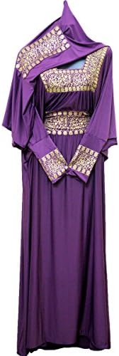 Egypt Abaya Women's Dress 2 Part Callgraphy Plus Attached Scarf One Size Purple