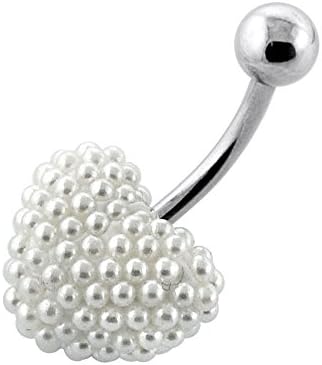 Multi Tiny White Pearl Setting on 12MM Heart with 14 Gauge 316L Surgical Steel Belly Button Ring
