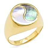 Tahitian Mother of Pearl Yin Yang Ring in 14K Yellow-Gold