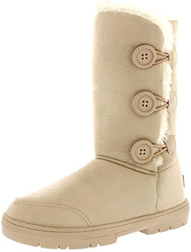 Womens Triplet Button Fully Fur Lined Waterproof Winter Snow Boots - Beige - 10 - 41 - AEA0173