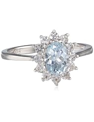 Sterling Silver Aquamarine and Created White Sapphire Fashion Ring