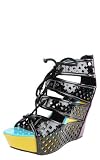 Zena82 Perforated Colorblock Laced Wedge Heels BLACK