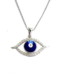.925 Sterling Silver Evil Eye Good Luck CZ Pendant Dark Blue Charm Necklace 18"