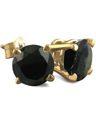 2ct Black Diamond Stud Earrings in 14K Yellow Gold, ScrewBacks