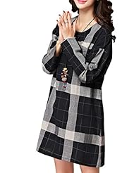 A-line Cotton/Linen Round Neck Long Sleeves Spring Fall Winter  Dress