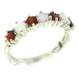 High Quality Solid Sterling Silver Natural Fiery Opal & Garnet Eternity Ring - Finger Sizes 5 to 12 Available