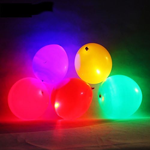 30 LED Balloons with Single color lights, 5 random colors every pack, a mini air inflator included, perfect for birthdays, parties, weddings and festivals decoration.