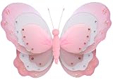 7″ Small Pink & White Triple Layered Butterfly Decorations – butterflies hanging nylon nursery bedroom girls room ceiling wall decor, wedding birthday party baby bridal shower