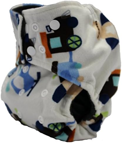 Charcoal Bamboo, Double Gusset, Pocket Diaper with 4 Layer Charcoal Bamboo Insert (MINKY-Cream Trucks/Trains/Planes)