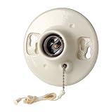 Leviton 49816-C Medium Base One-Piece Glazed Porcelain Outlet Box Mount Incandescent Lampholder, Pull Chain, Single Circuit, Top Wired, White